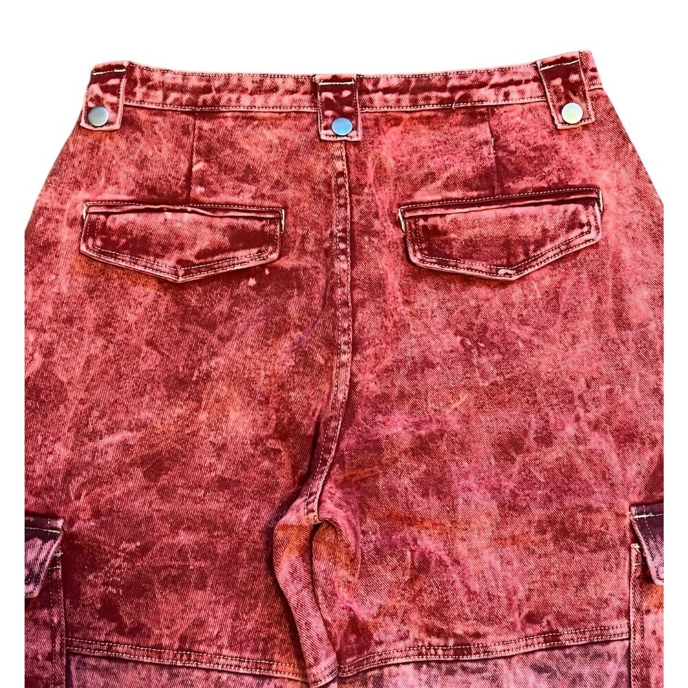 Anthropologie POL Red Pink Mineral Wash Baggy Cargo Pants Jeans Grunge Y2K Large - Picture 5 of 8